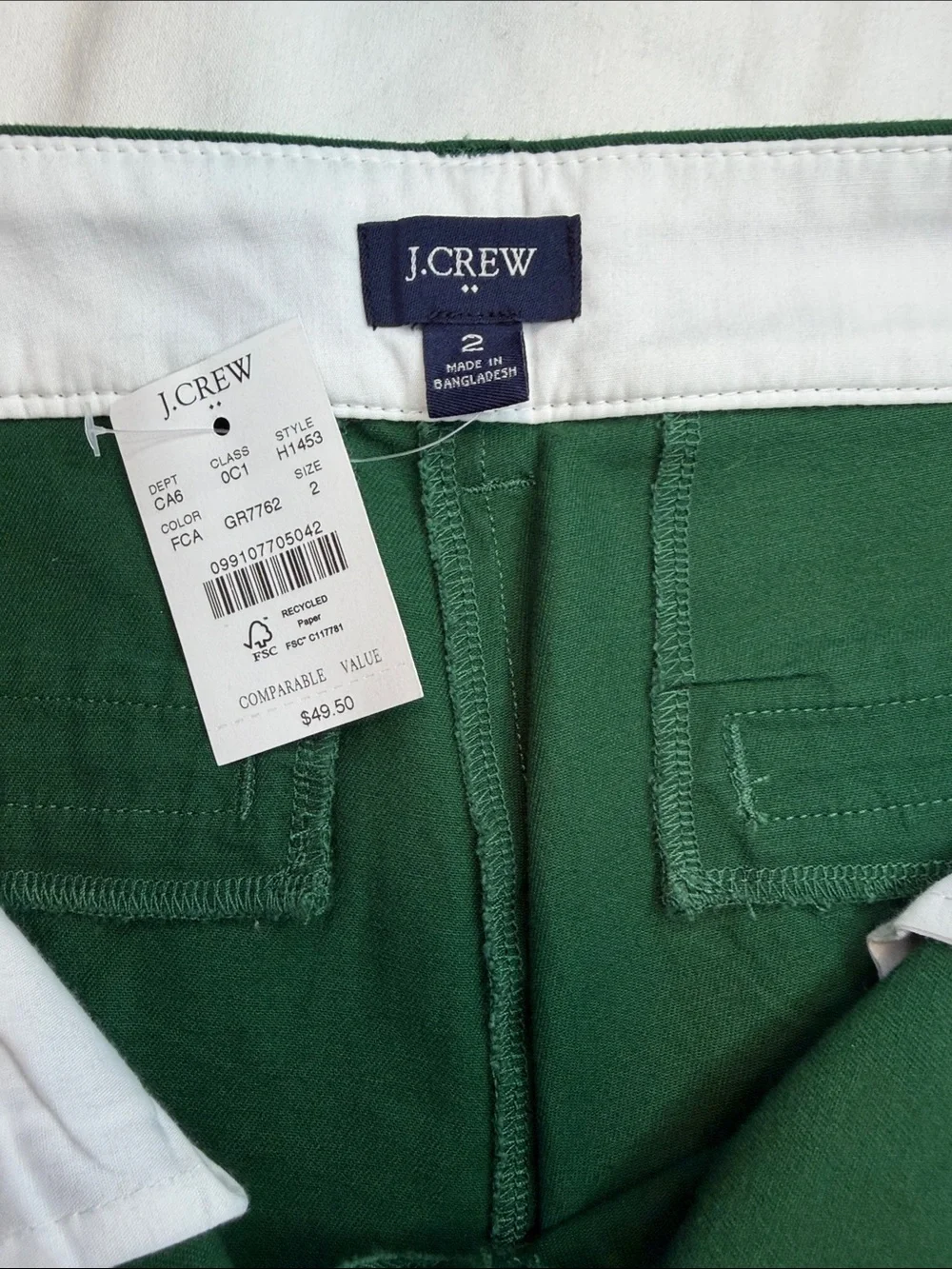 J Crew Mid-Rise Green Chino Shorts - NWT